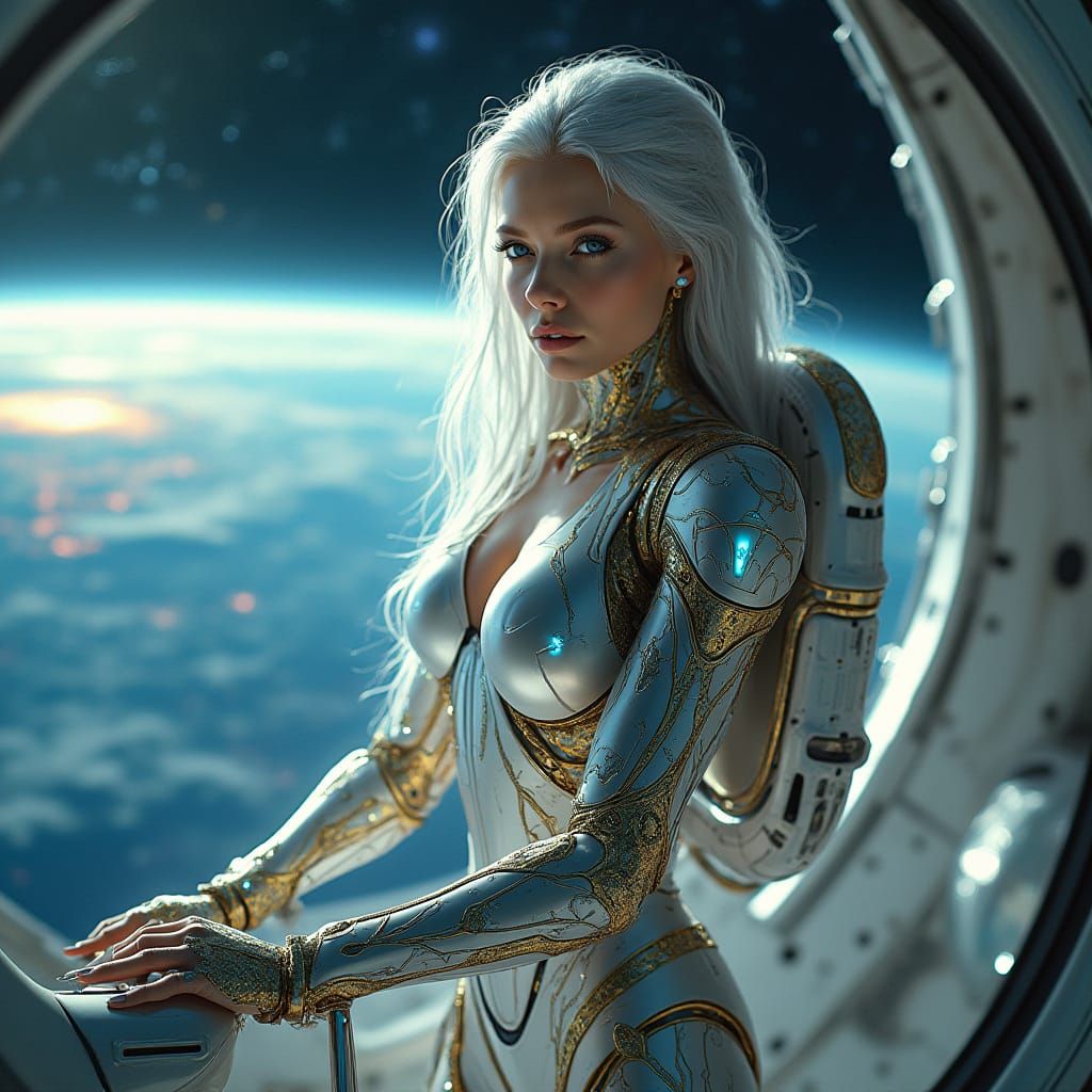 Android Spacewalk: Futuristic Station & Earth View