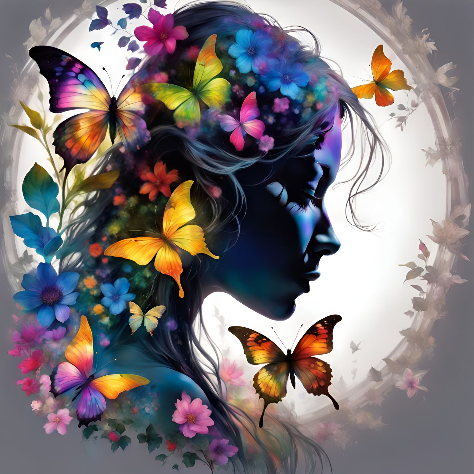 Floral Butterfly Garden Silhouette Art