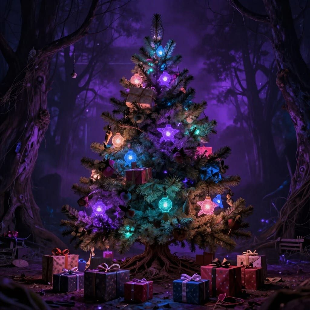 Bizarre Christmas Tree Under Eerie Lights