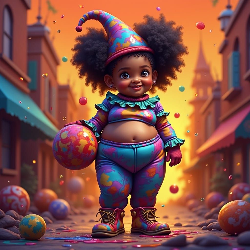 Vibrant Jester Girl in High Contrast Graffiti Style