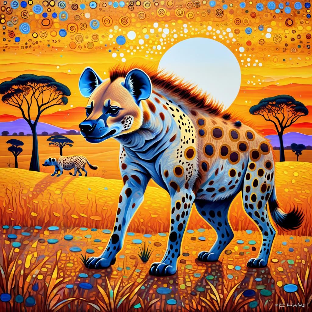 Golden Hyena at Sunrise on the African Savannah