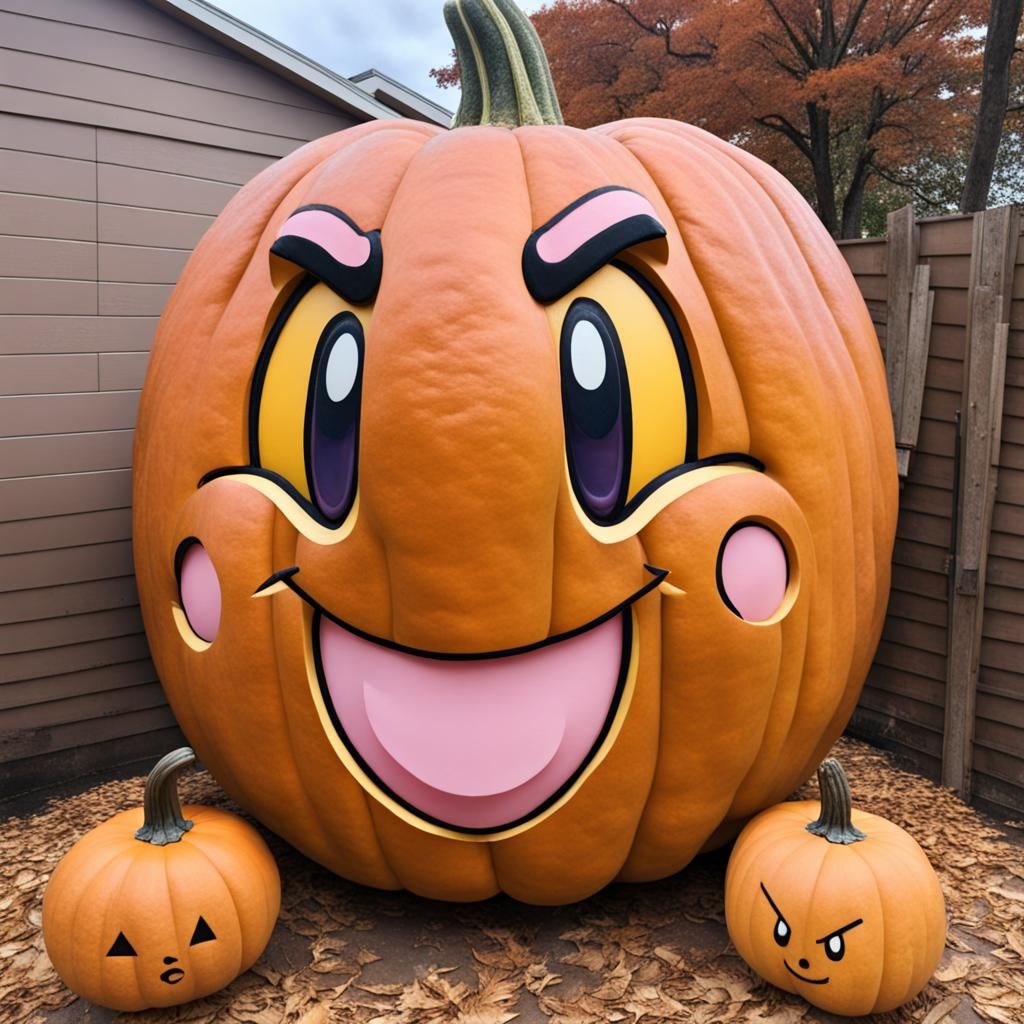 Giant Pumpkin Carving Featuring Kirby Character
