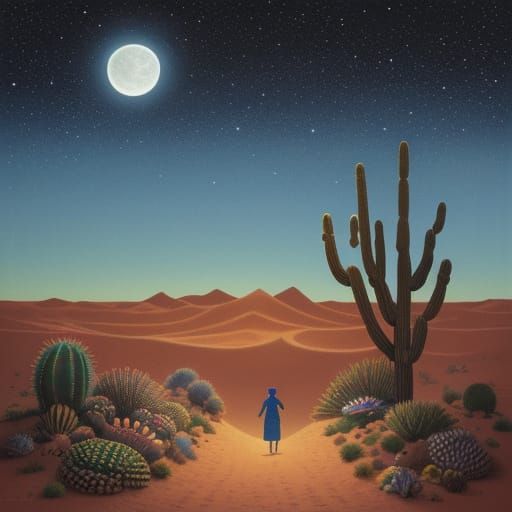 Naive Desert Landscape Under Starry Sky