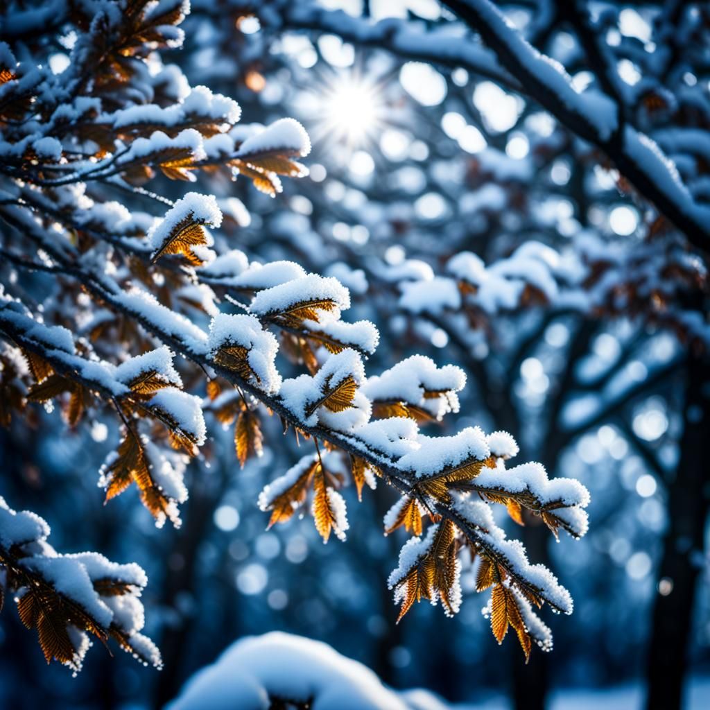 Sparkling Snowflakes Fall Through Tree Branches