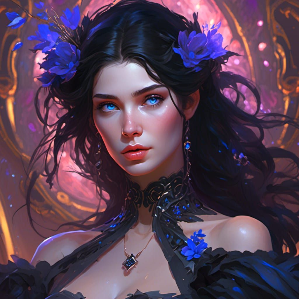 Hyperrealistic Portrait of a Black-Haired Princess