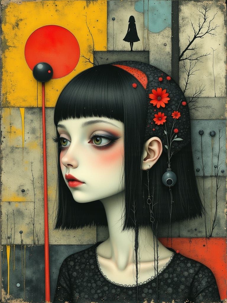 Colorful Gothic Woman in Abstract Watercolor Style