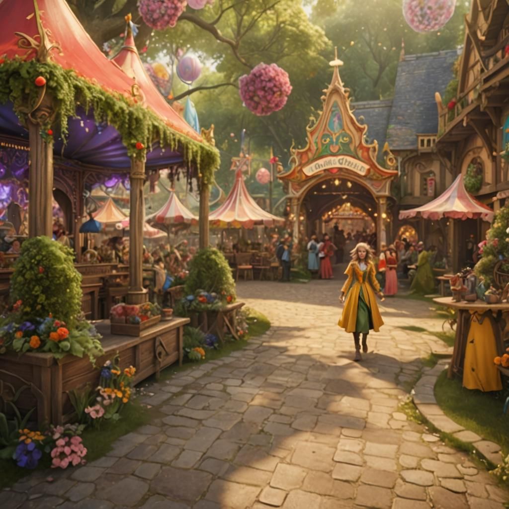 Carnival in Floral Forest Village: Fantasy Concept Art