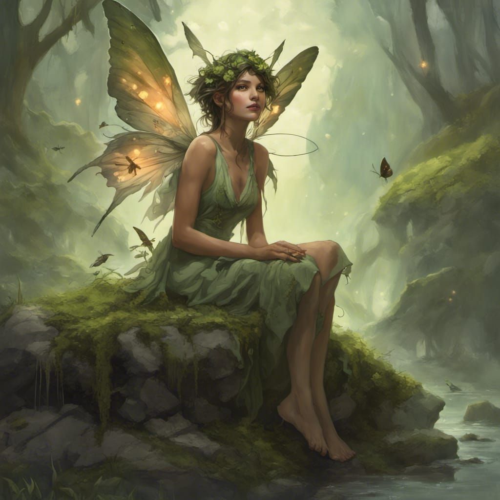Ethereal Swamp Fairy Portrait in Digital Art Style