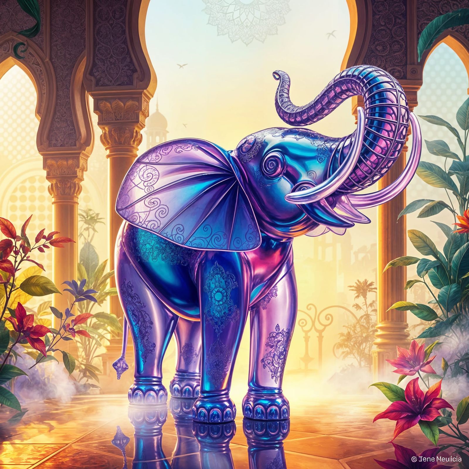 Iridescent Glass Elephant in Oriental Dreamscapes