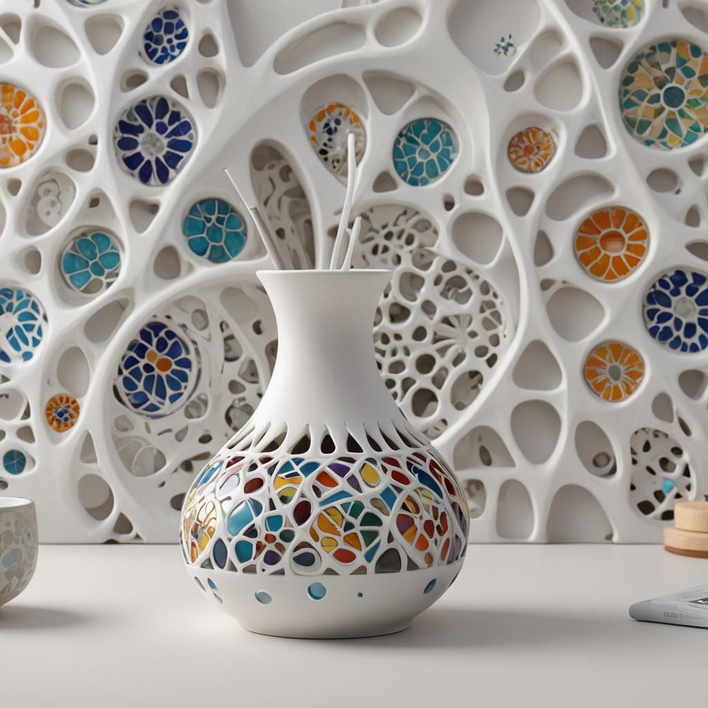 Aroma diffuser, inspired by the organic shapes and curves of Gaudi's architecture in Barcelona, with a rounded ceramic e...