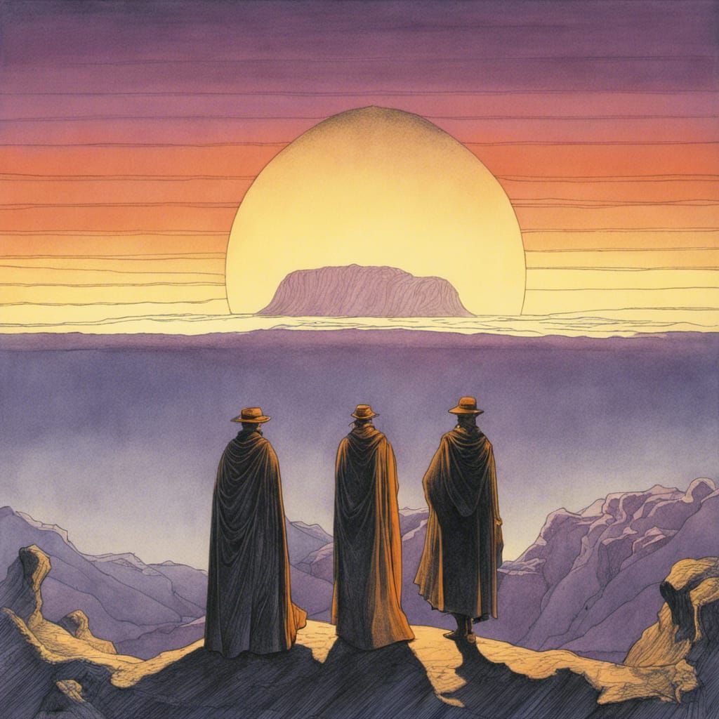 Monochromatic Fantasy Sketch in Moebius Style