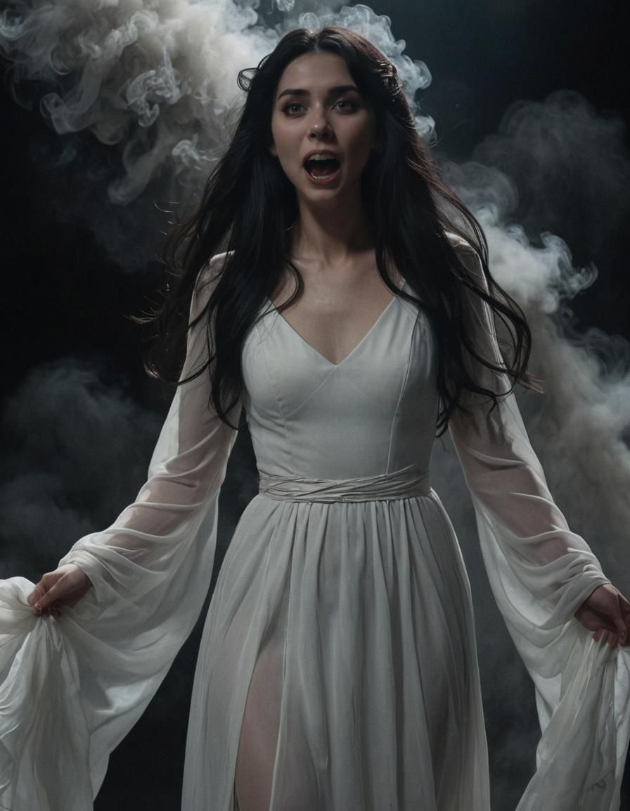 Ghost Girl with Fangs in Cinematic Lighting