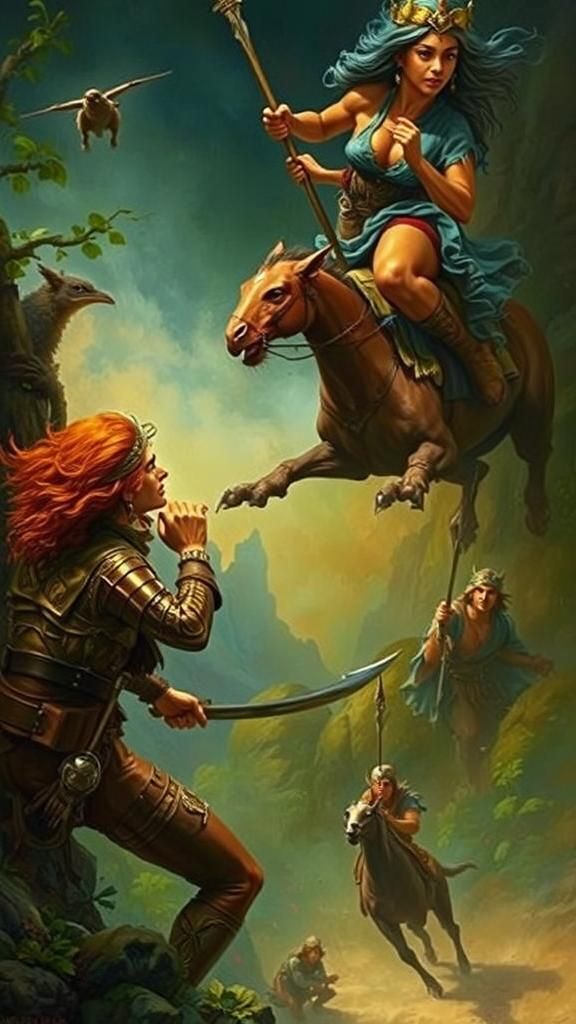 Amazons and Animals in Classic Fantasy Art Style