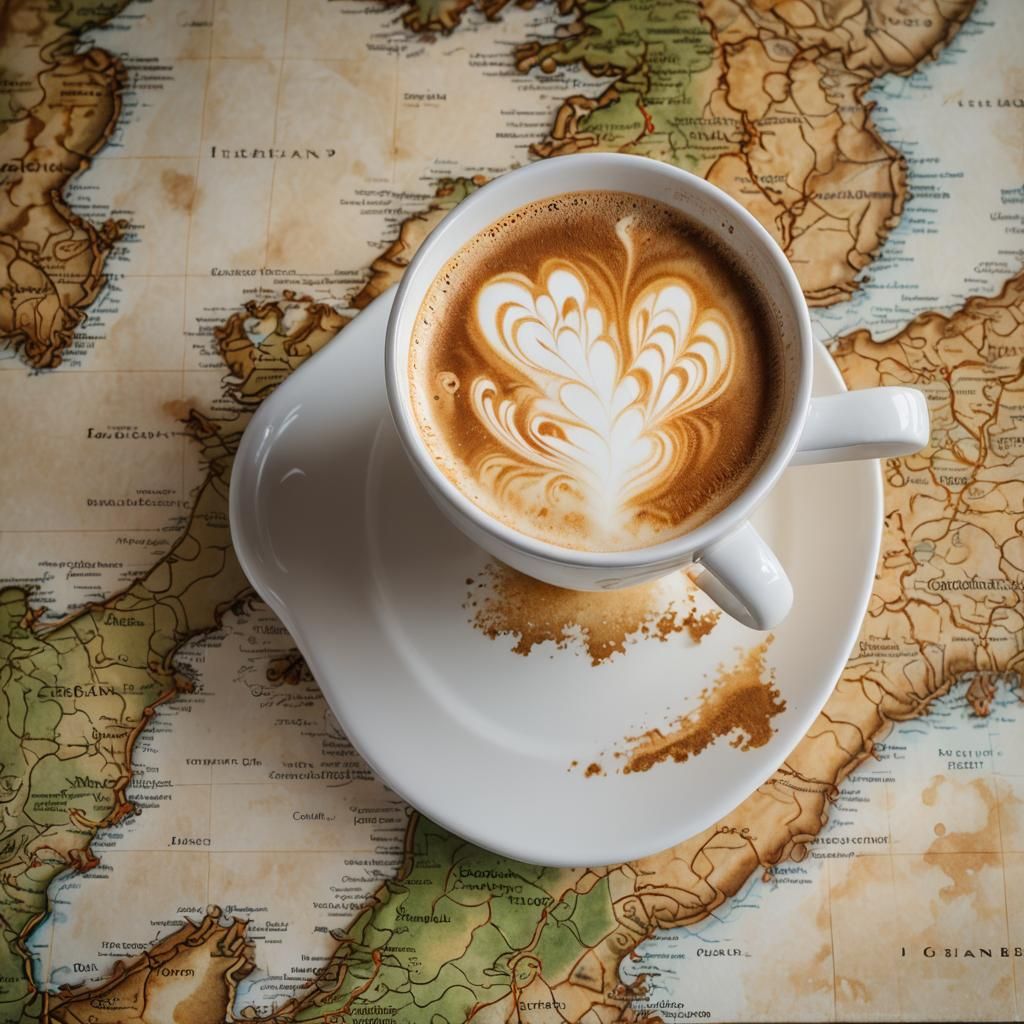 Ireland Map Latte: Macro Oil Painting Still Life