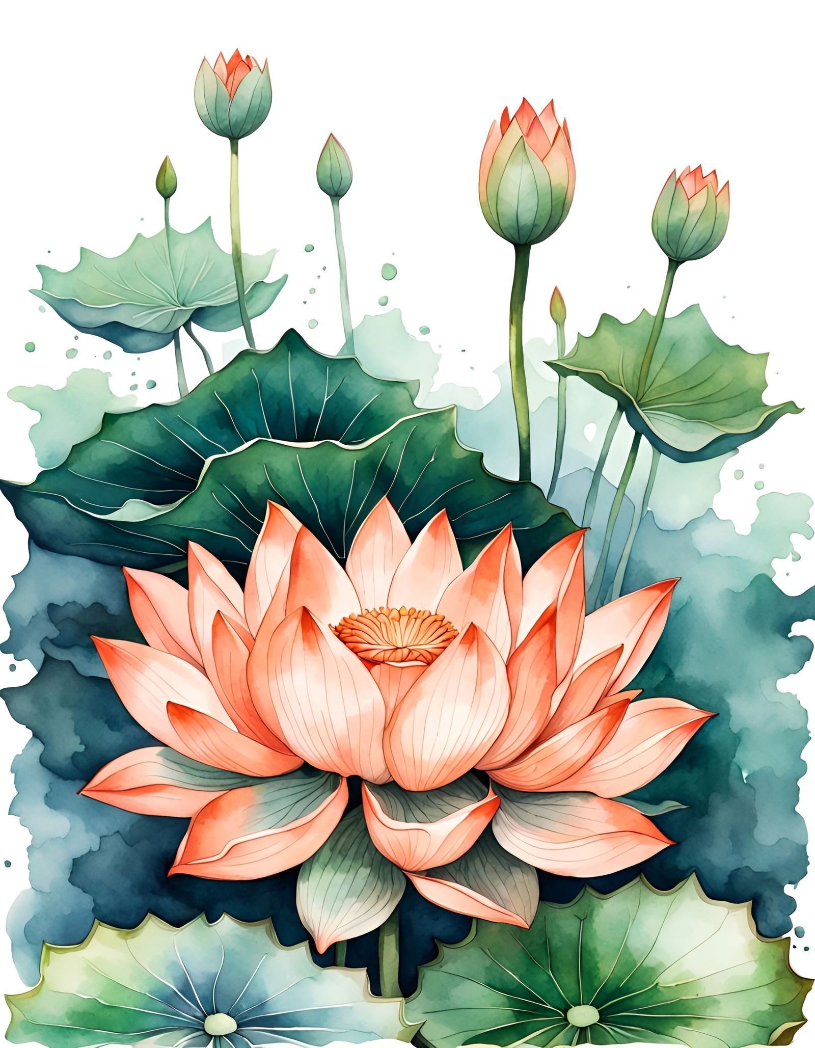 Watercolor Lotus Flower Illustration for Logo Design