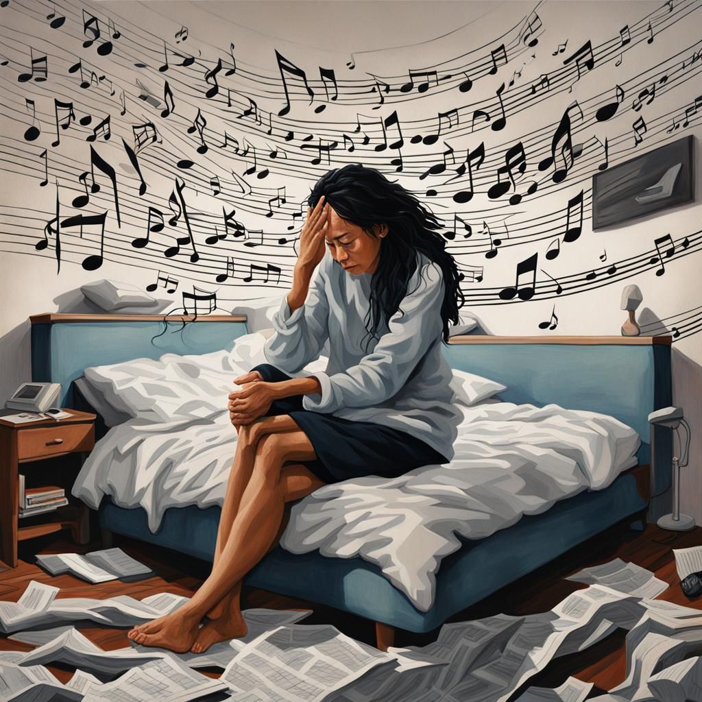 Hyperrealistic Woman Blocking Out Distorted Music