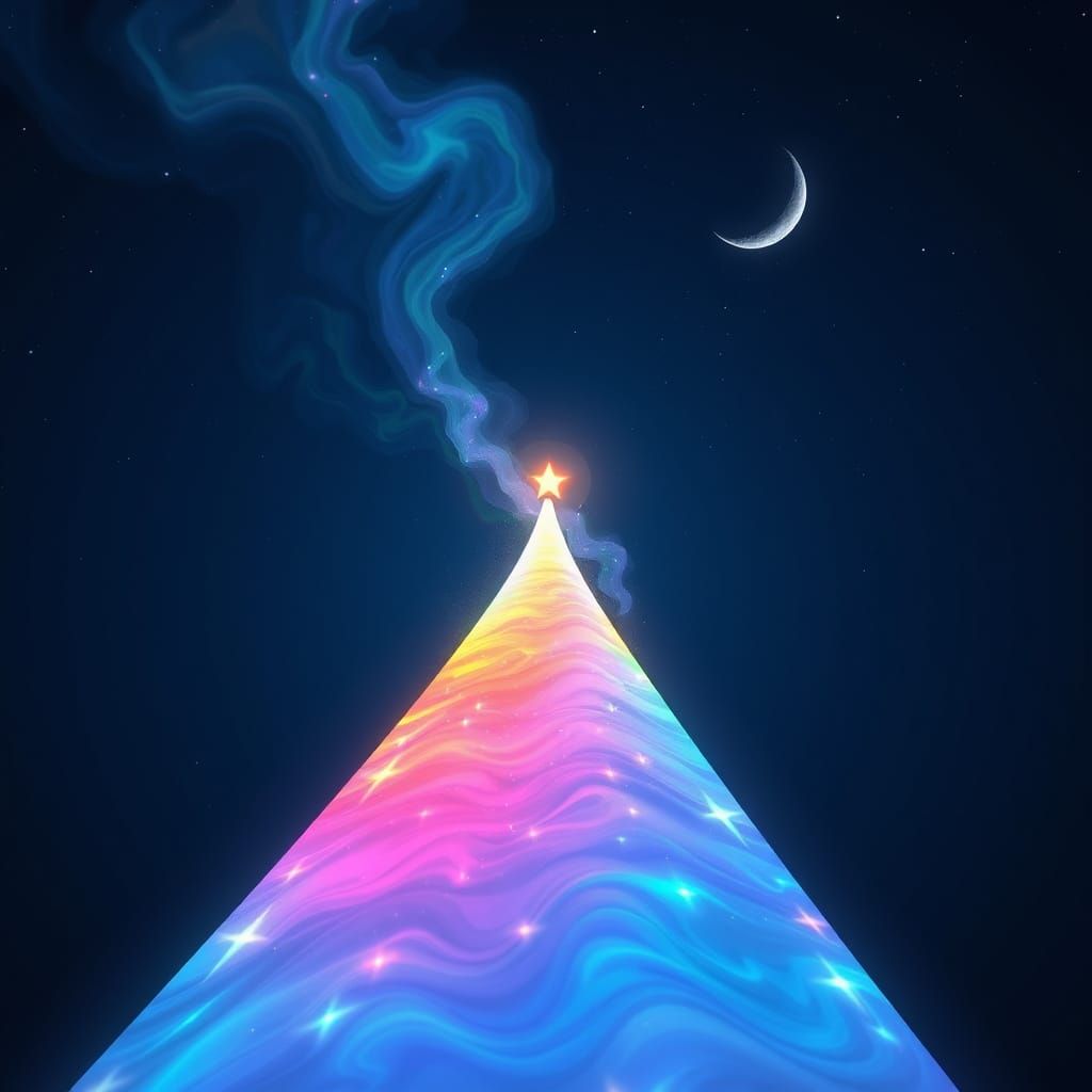 Enchanted Rainbow Bridge Ascends into the Night Sky