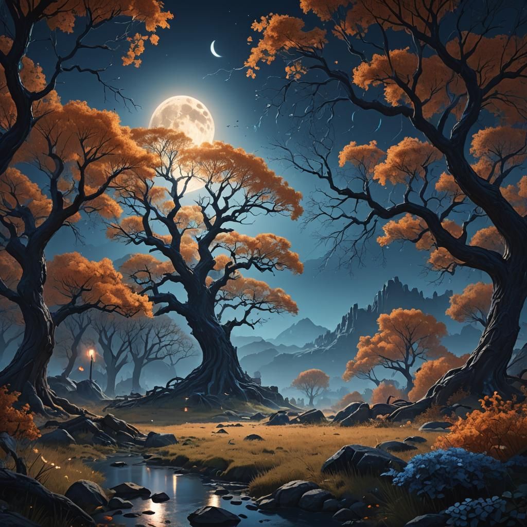 Ethereal Moonlit Landscape in Unreal Engine Style