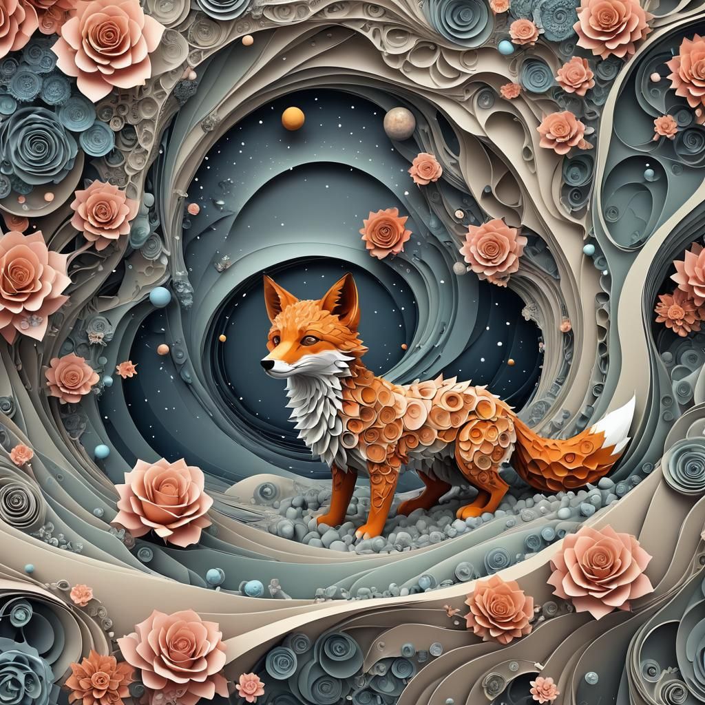 The Little Prince, Rose, and Fox on Asteroid