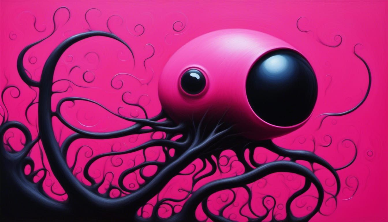 Pink and Black Alien in Dark Surrealism Style