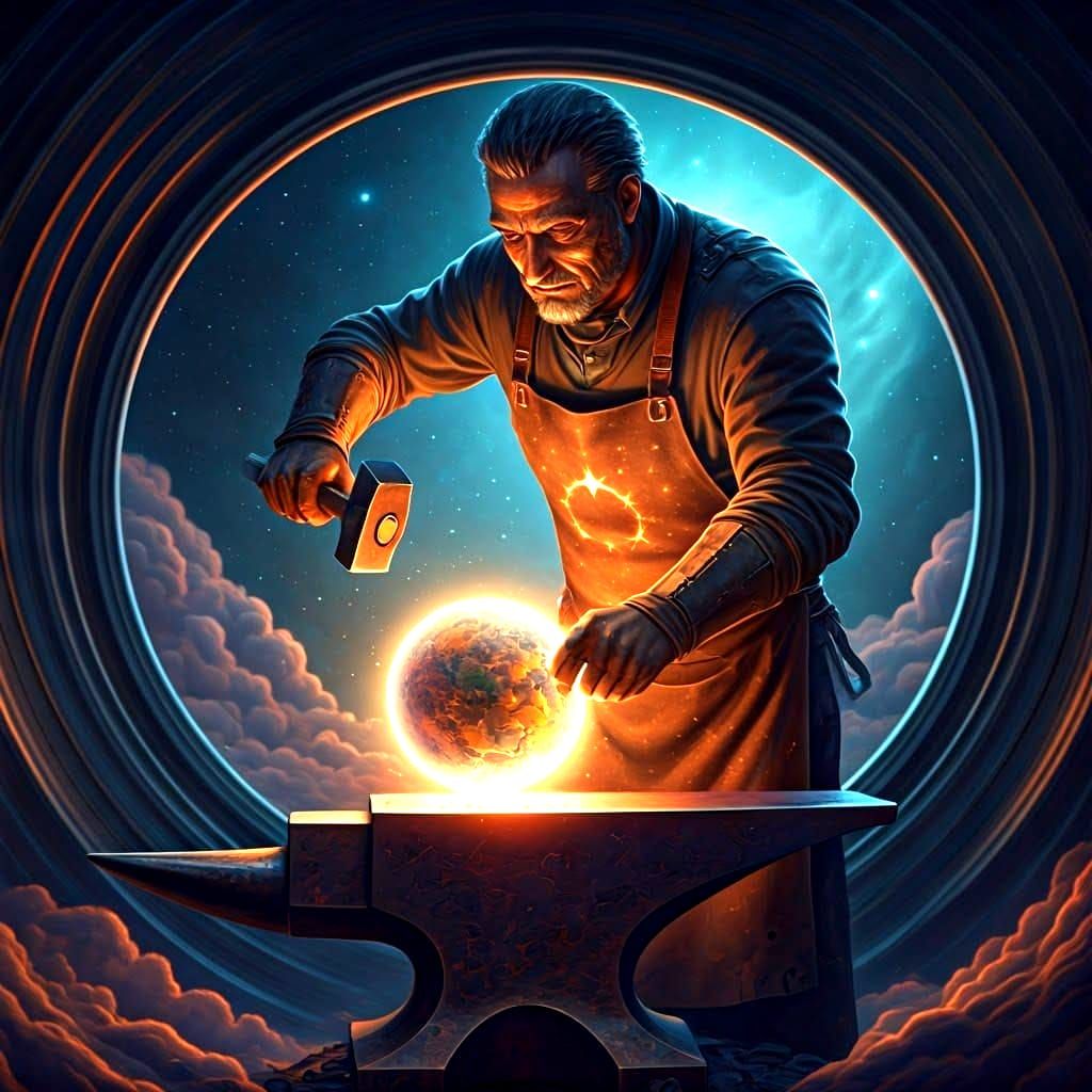 Celestial Blacksmith Forging Planets in HDR