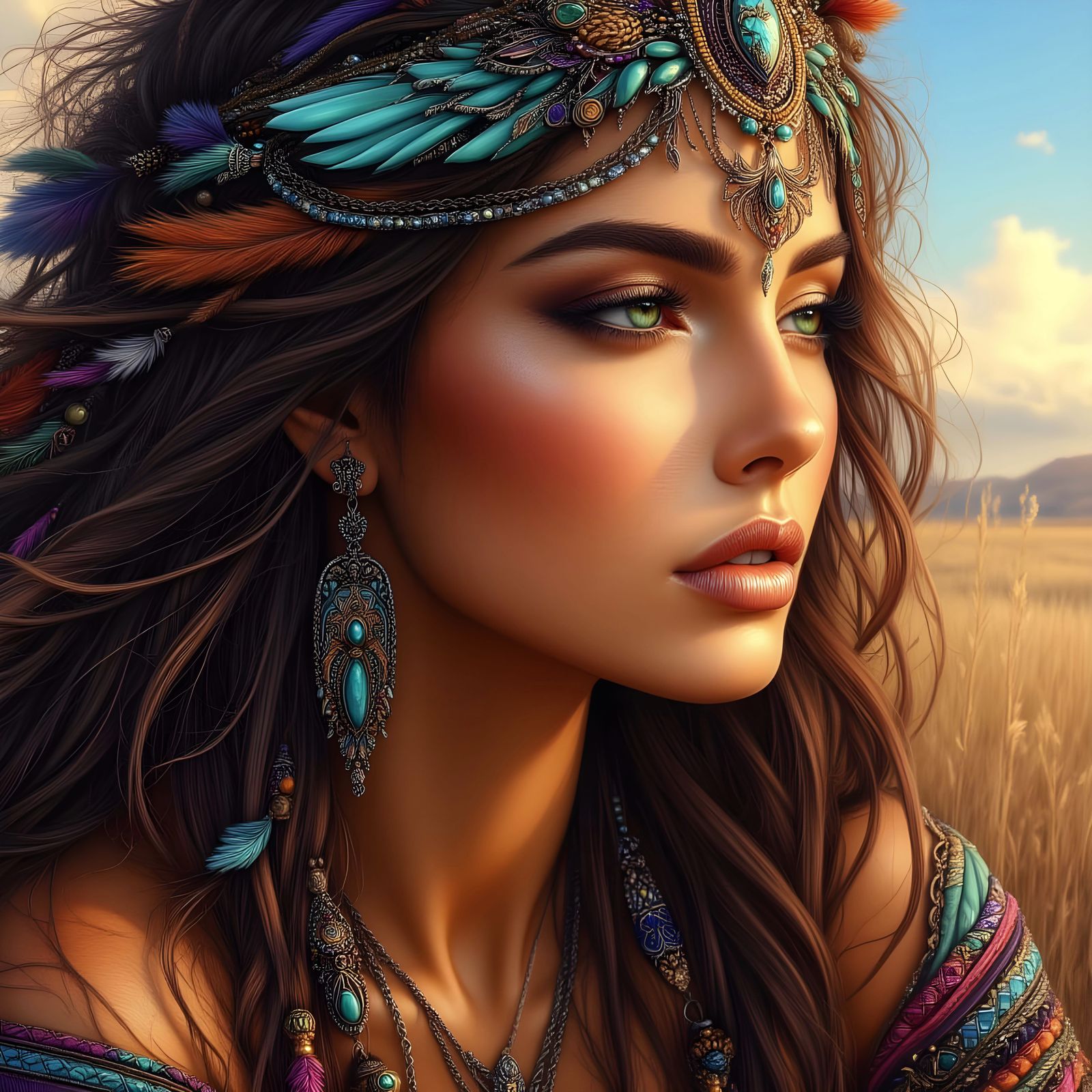 Native American Woman with Turquoise Jewelry