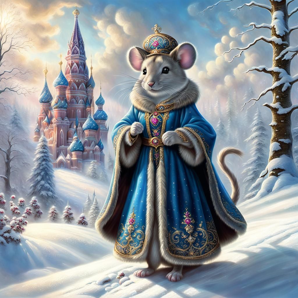 Mouse Princess in Winter Snowscape