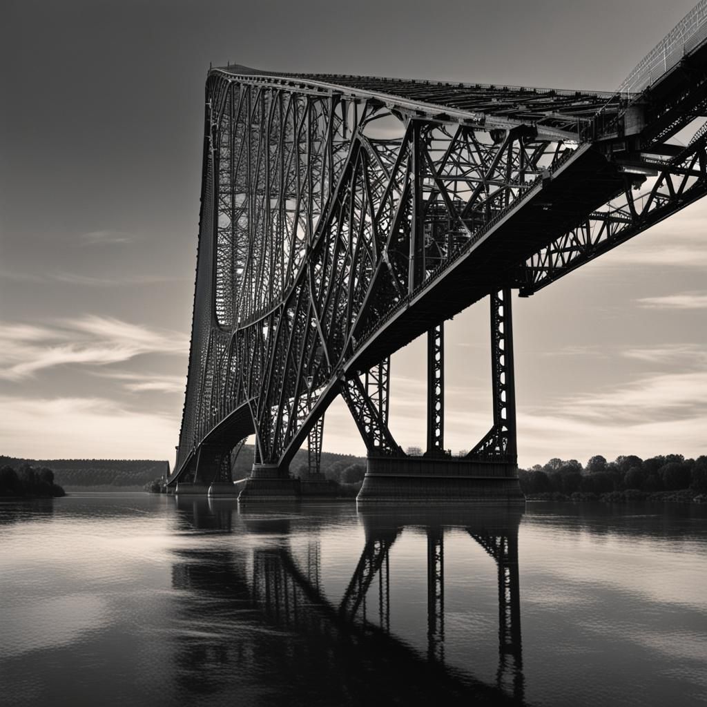 A big iron Bridge over a wide river.