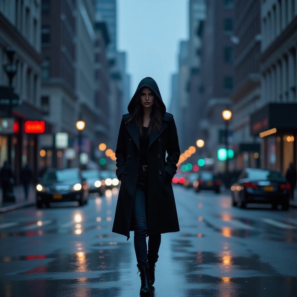 Rainy New York Street Scene at Dusk