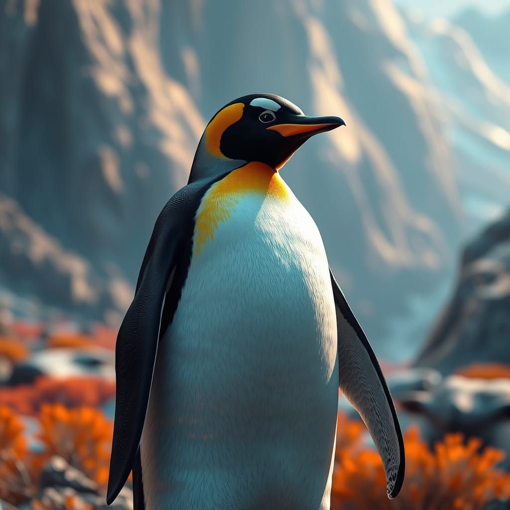 Majestic Hyper-Realistic Penguin Dominates Vibrant Fantasy L...