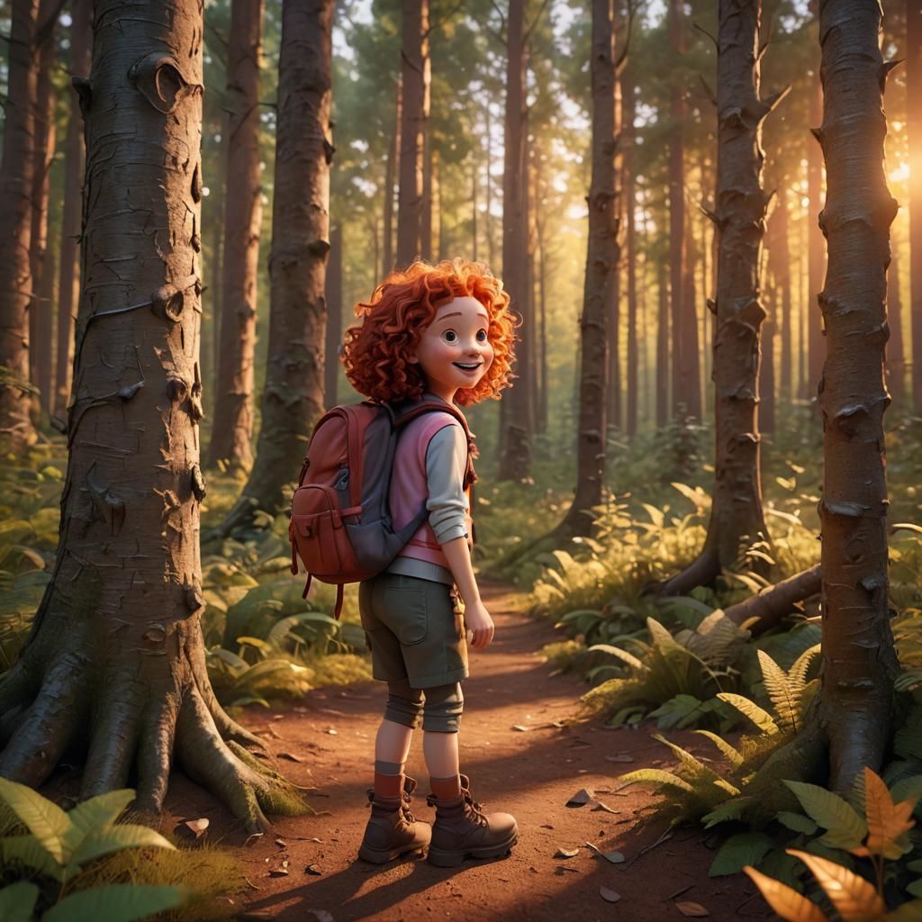 Girl Playing in Woods: Vibrant 3D Digital Art
