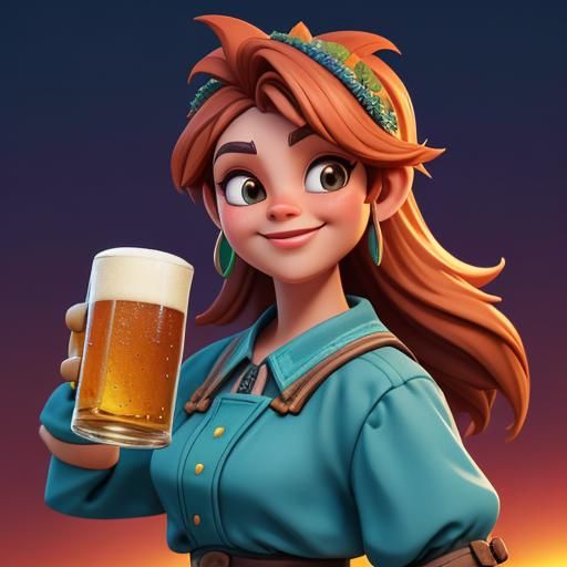 Oktoberfest Woman with Beer in 3D Digital Art