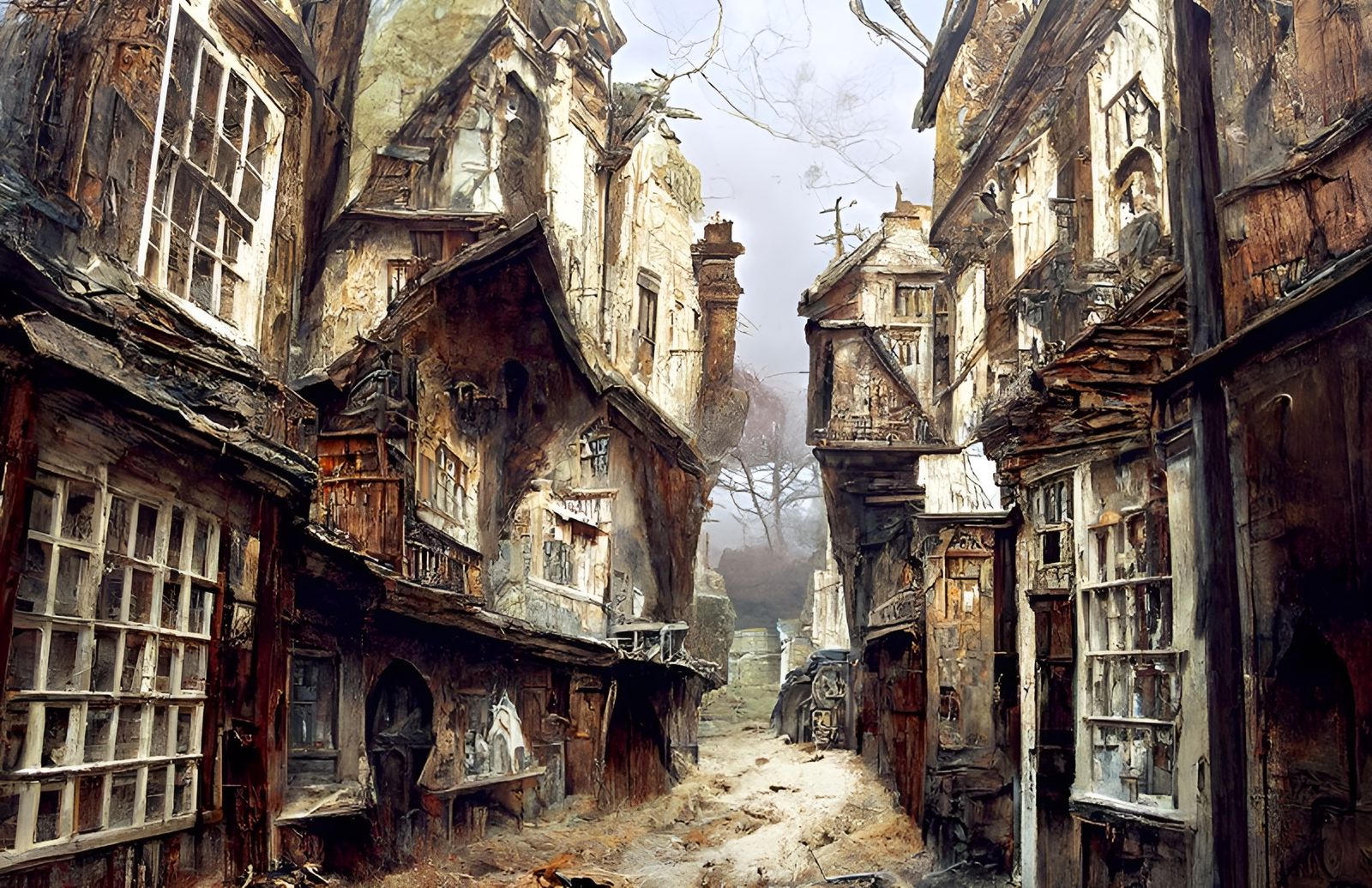 Creepy Yorkshire Street Scene in Watercolour