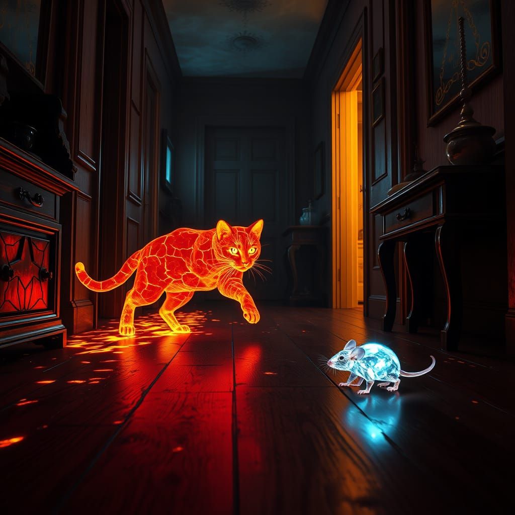 Lava Cat and Diamond Mouse in Surreal Chase