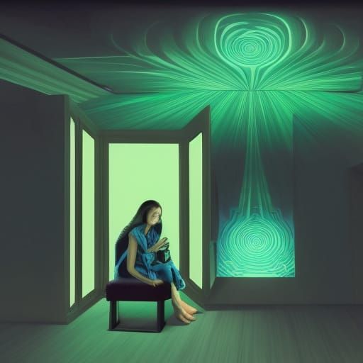 Trippy Psychedelic Optical Illusion Room in Digital Art
