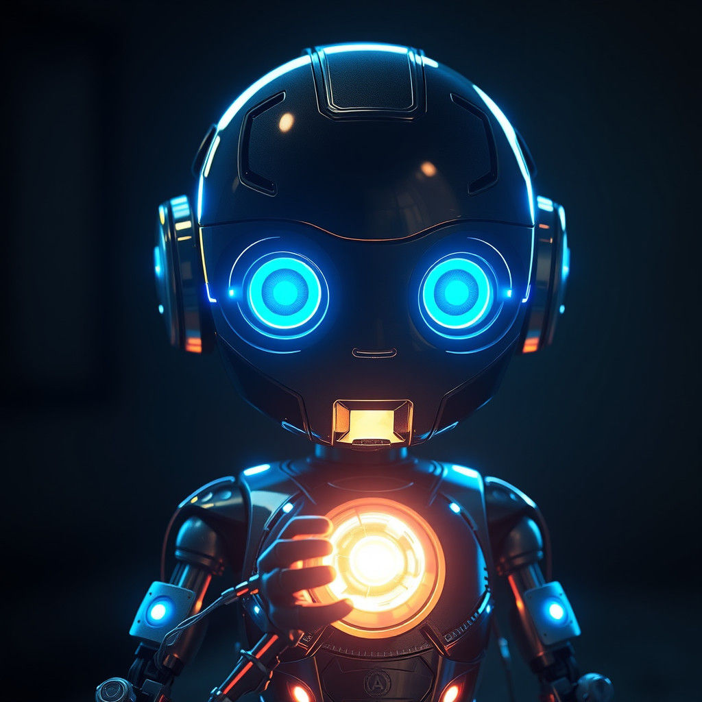 Futuristic Robot Holding Glowing Orb in Matte Painting Style