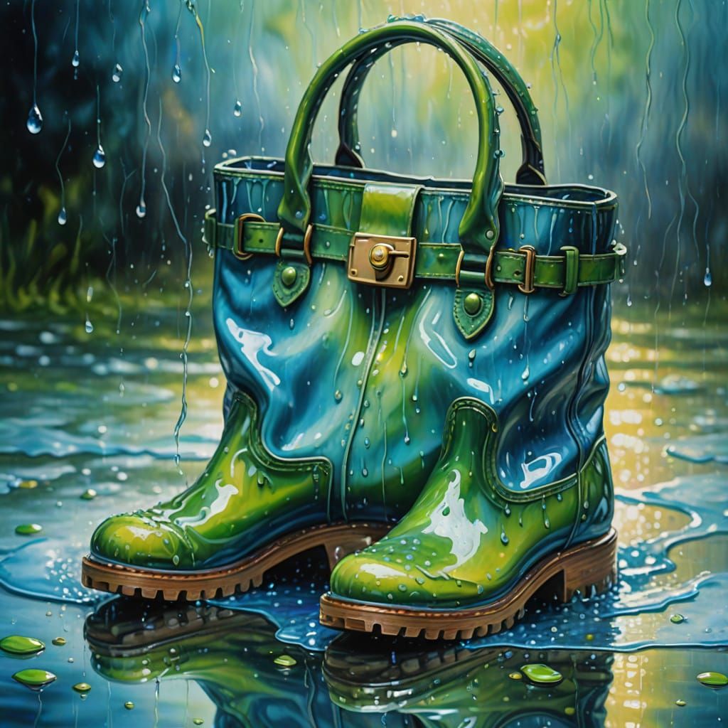 Water Handbag and Boots in Impressionistic Style
