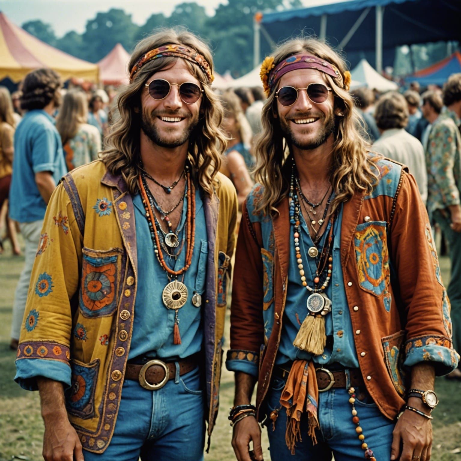 Hippies at 1960s Music Festival in HDR