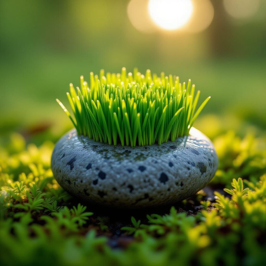 Photorealistic Grass Stone on Forest Floor