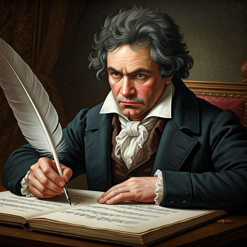 Beethoven Composing Symphony in Baroque Study