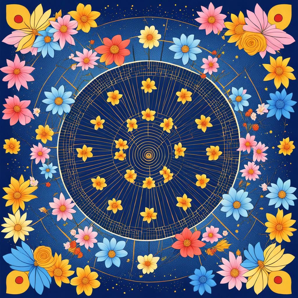 Kuromi in Symmetrical Pop Art with Floral Design