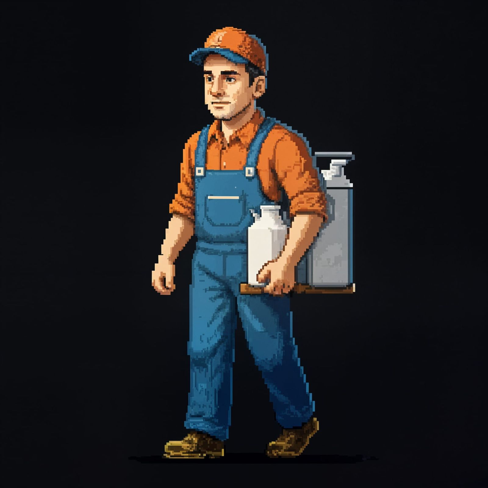 Pixel art style Portrait of a vintage milkman carrying milk ...