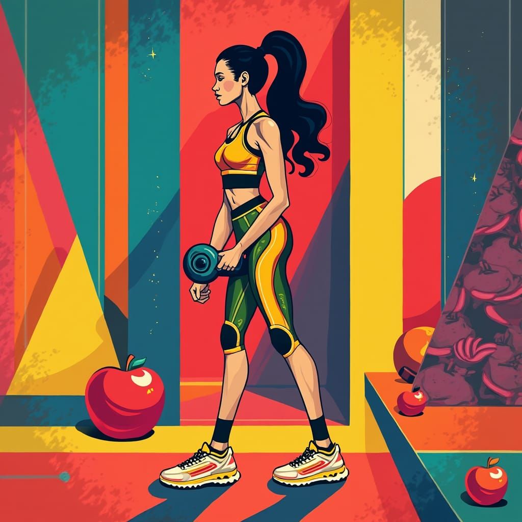 Pop Art Woman Promotes Health in Bauhaus Setting