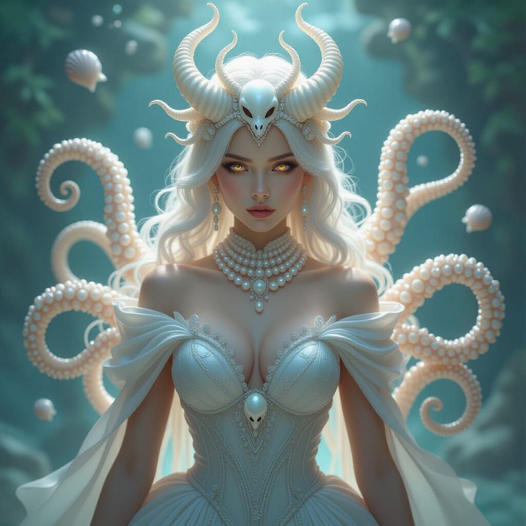 Hydra Pearl Queen with Pearl Gown in Hyperrealistic Style