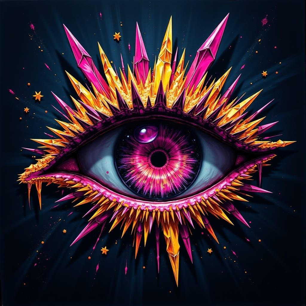 Radiant Celestial Eye in Golden Ruby Galaxy