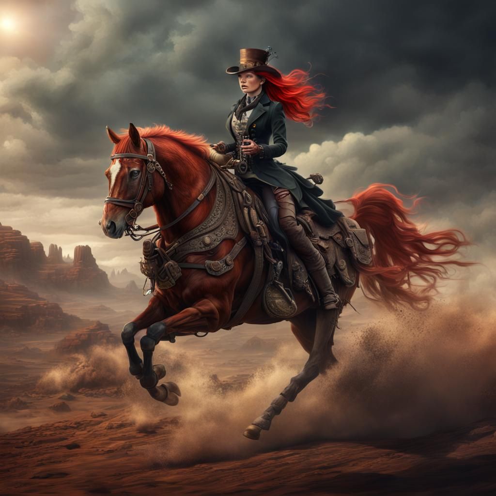 Steampunk Gunslinger on Horse: Digital Matte Painting