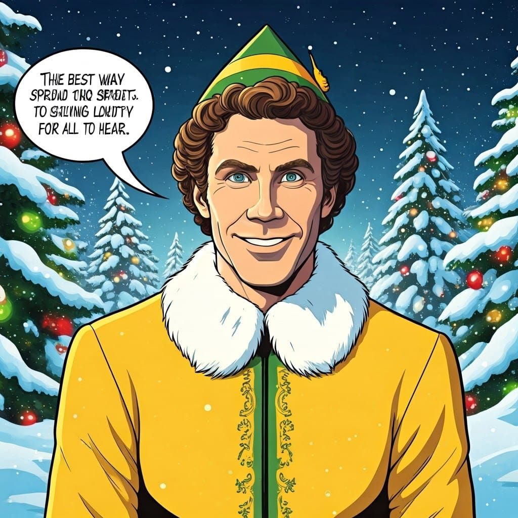 Buddy the Elf in Anime Style Christmas Scene