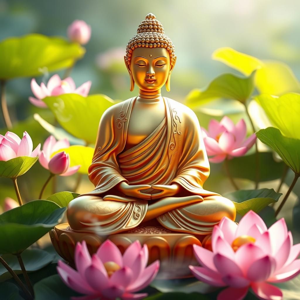 Meditating Buddha Statue in Golden Robes