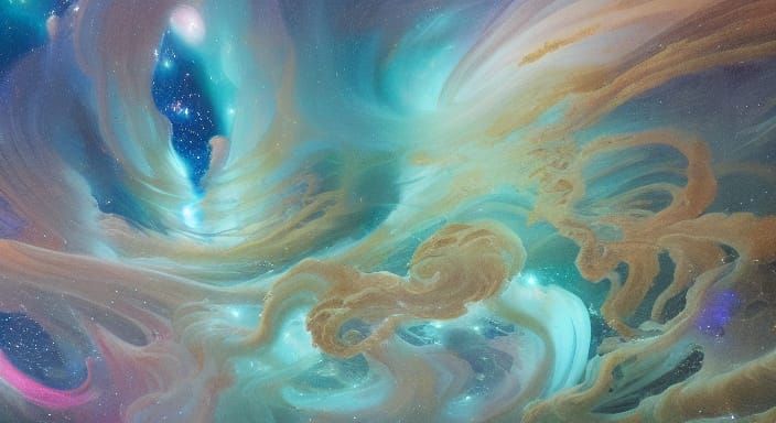 Celestial City in Nebulae, Art Nouveau Style