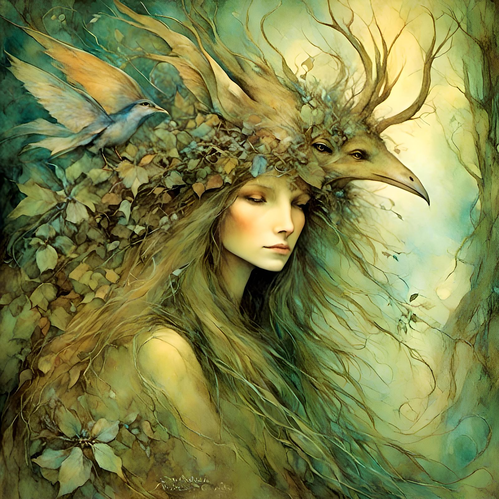 Slavic Forest Spirit in Maximalist Style